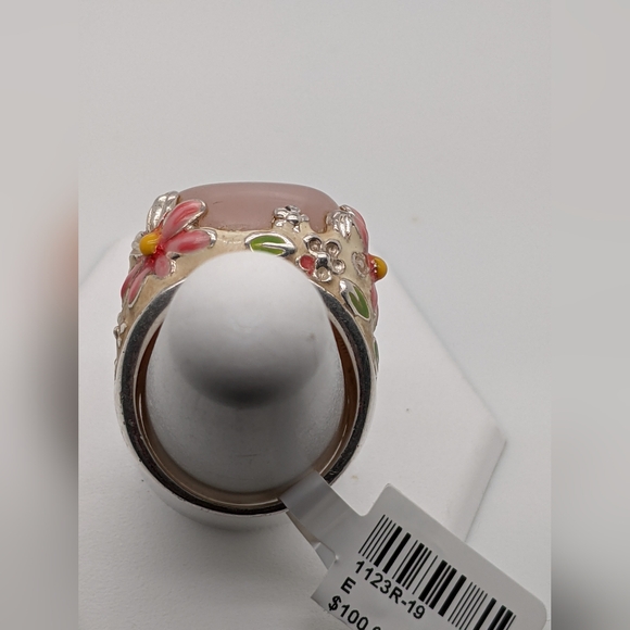 David Sigal Sterling Silver Rose Quartz Enamel Ring - Picture 3 of 6